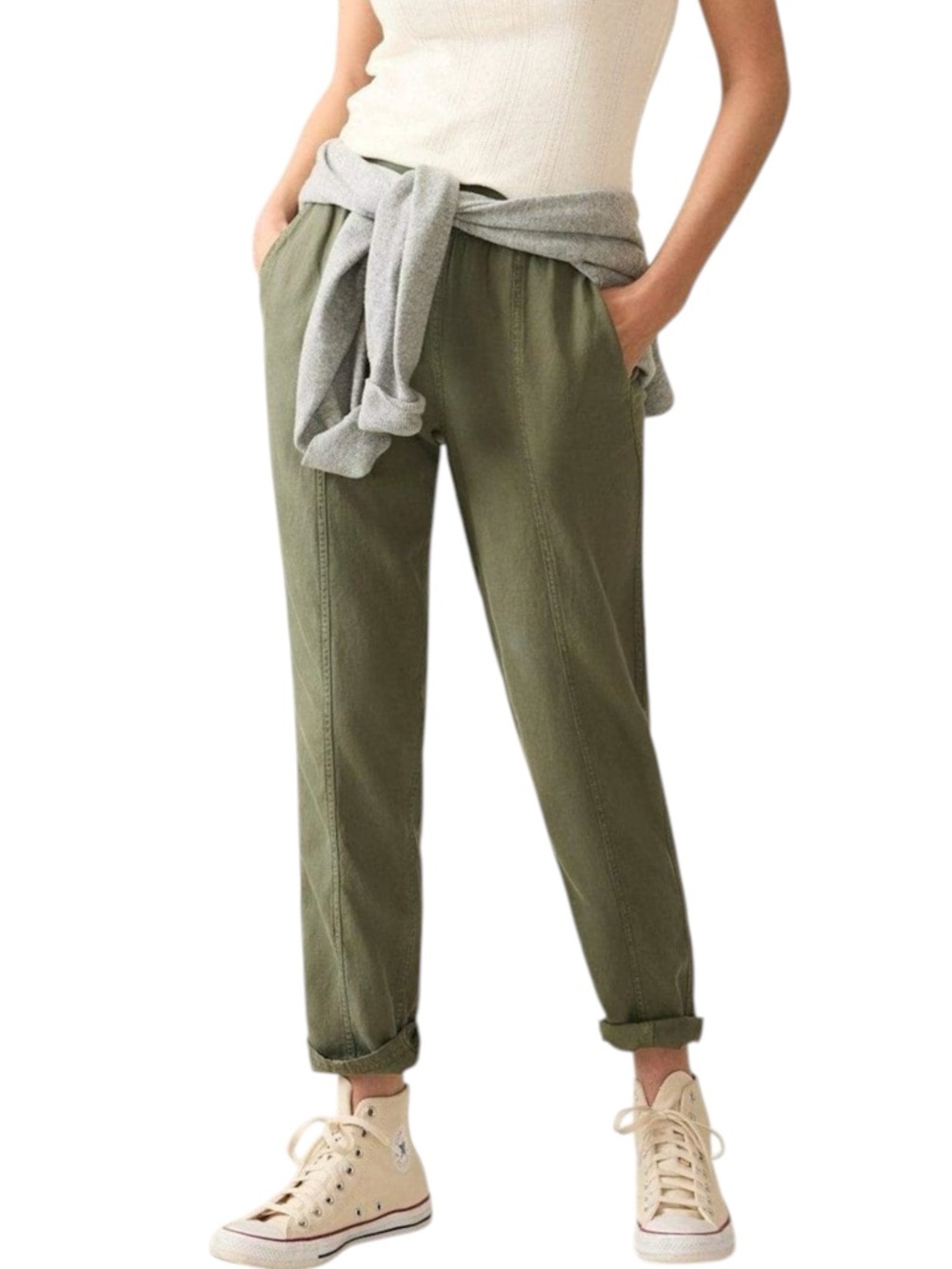 NWT Faherty Arlie Linen-Blend Straight Pant size Small in Thyme Green